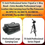 75-Inch Professional Series Tripod w/ 3-Way Head + Extra Durable Professional Large Leather Like Carrying Case For The Panasonic AG-HPX170, AG-HMC70, AG-HMC40, AG-HPX500, Pro AG-HMC150 HD Camcorders