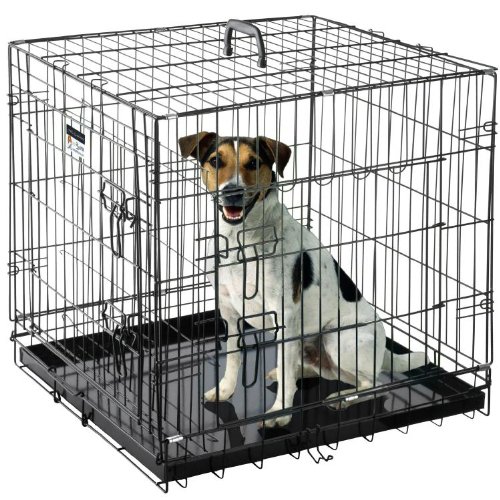 Pet Trex 24 Inch Folding Crate-N-Kennel Double Door Heavy Duty Metal Cage 24″x18″x21″