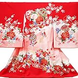【お宮参り着物】【赤地系 毬と花柄】女の子 正絹 友禅【風呂敷プレゼント/ギフト対応】