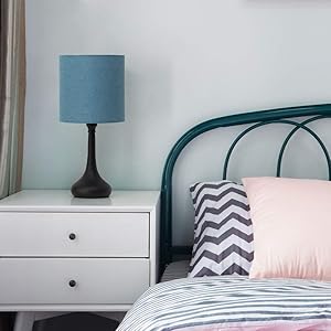 Living Room Nightstand Lamps Set Of 2 Ht Btl11 06x2 Office With Metallic Base And Fabric Shade Haitral Bedside Table Lamps Light Blue Modern Desk Lamp For Bedroom Talkingbread Co Il