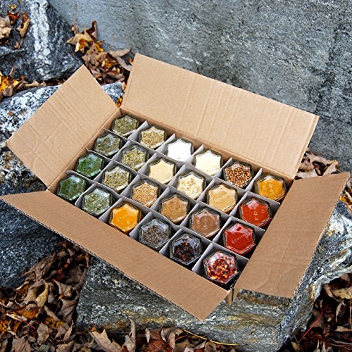 Everything Spice Kit: 24 Magnetic Jars Filled with Standard Organic Spices / Hanging Magnetic Spice Rack. (Silver Lids)