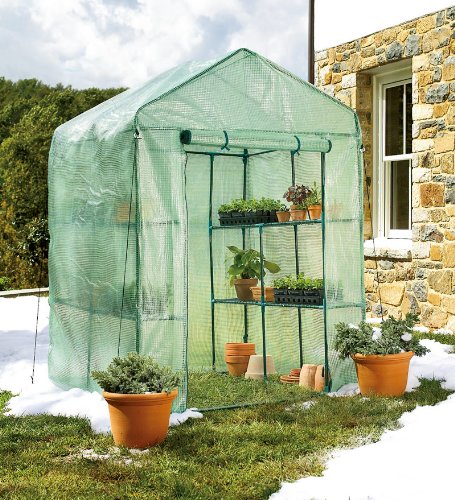 Portable Steel-Framed Greenhouse with Reinforced Mesh Cover and 6 Shelves