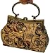 A Formal Vintage Style Evening Handbag, Bright Khaki and Beaded Flower Pattern, Clasp Purse W/shoulder Chain
