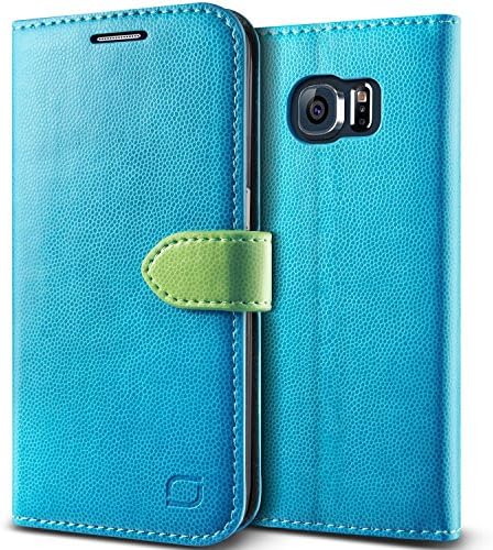 Galaxy S6 Edge Case, Lific [Vivid Diary][Sky Blue/Lime Green] - [Leather Wallet][Kickstand] For Samsung Galaxy S6 Edge