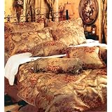 7 PC Raised Floral Motif Gold COMFORTER SET / BED IN A BAG - QUEEN SIZE BEDDING