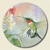 Lazy Susan ~ Hummingbird Honeysuckle ~ decorative tempered glass ~ 16 inch diameter ~ code 727