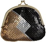Y & S Mesh Double Coin Purse,Black/Silver/Gold,one size