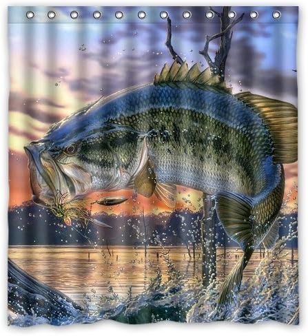 Large Mouth Bass Colorful Bling Jumping Out Of The Sea Cartoon Pictures Print Mom Gift Ideas Polyester Fabric Shower Curtain 72 X 72 Inch