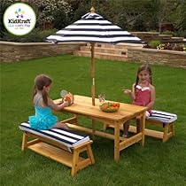 Big Sale KidKraft Outdoor table and Chair Set with Cushions and Navy Stripes