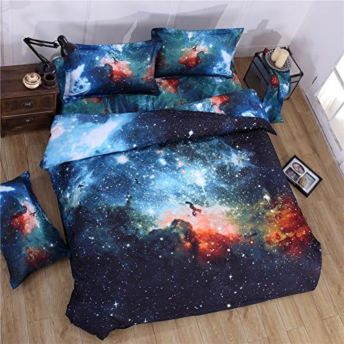 BYU 3D Printing Nebala Outer Space Galaxy Cosmic Explosion Bedding Set 4-piece Polyester Cotton Duvet Cover Flat Sheet with 2 Pillowcases