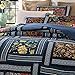 DaDa Bedding Bohemian Midnight Ocean Blue Sea Reversible Real Patchwork Quilted Bedspread Set - Dark Navy Floral Multi-Color Print - King - 3-Pieces