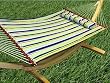 Quilted Fabric Double Hammock with Pillow - Blue/Green Striped