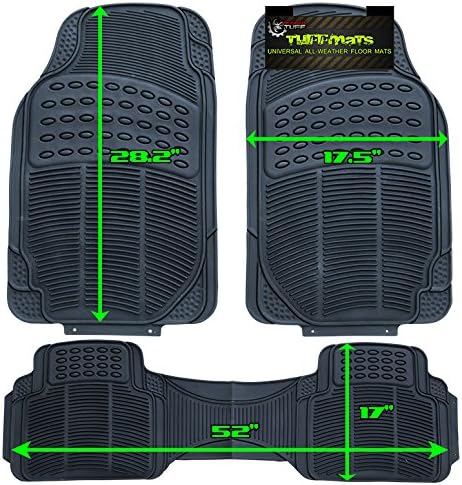 TUFFMATS 3-Piece 3PC Grey Gray Universal Trim-Fit Floor Mat Covers Durable for Any Weather and Odor Resistant with Dirt & Debris Pockets fits All Automobiles by Rugged TUFF