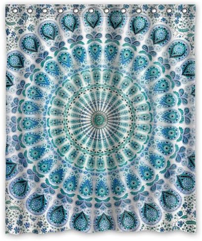 60"(Width)x 72"(Height) Indian Mandala Blue Peacock Standard Waterproof Shower Curtain - 100% Polyester