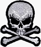 Black & White 2.5 x 3 Skull & Crossbones - Embroidered Iron On or Sew On Patch