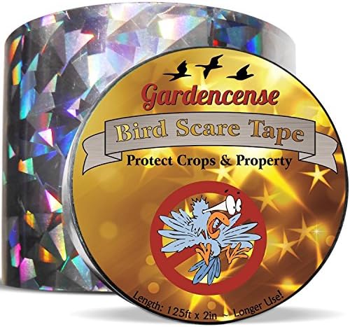 Bird Repellent Scare Tape - Holographic Deterrent 125ft x 2in - Best Natural Protection For Crops &amp; Property