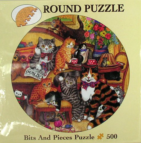 See Bits and Pieces 500 Piece Round Puzzle Gisela Buomberger Family Hour Cats Kittens #01-5354