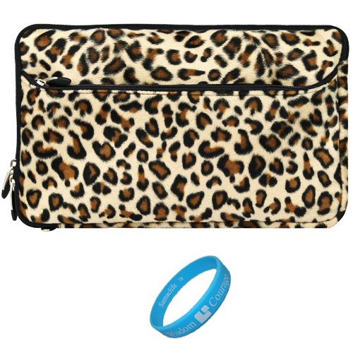 Brown Leopard Print SumacLife Fur Covered Neoprene Sleeve for Motorola Droid XYBOARD 10.1-inch Tablet (Motorola XOOM 2) Android 3.0 Honeycomb Tablet + SumacLife Wisdom Courage Wristband