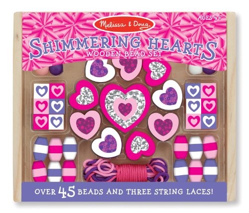 Melissa & Doug Shimmering Hearts Wooden Bead Set