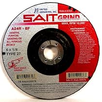SAIT 20079 Type 27 6-Inch x 1/4-Inch x 7/8-Inch 10200 Max RPM Grade A24R Long Life Depressed Center Grinding Wheels - 25 Pack
