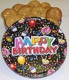 Scotts Cakes 2 1/2 lb. White Chocolate Macadamia Nut Cookies in a Large Happy Birthday Tin