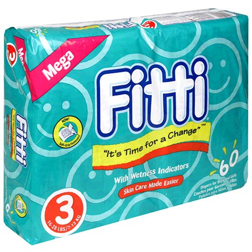 Fitti Mega Baby Diapers, Size 3, Case Pack, Four 60 Count