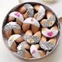 DOSE OF GOOD FORTUNES: A Dozen Dark and White Chocolate Hand-Dipped Fortune Cookies Decorated for a Wedding & Nestled in a Gold Container