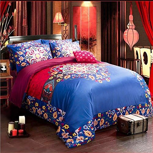 Zacard Boho Style Bedding Bohemian Ethnic Floral Style Print Duvet Cover Set Bedding Twin Full Queen (Flat Sheet, Queen)
