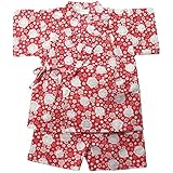 盛夏 甚平(ジンベイ) 【日本製】リップルプリントうさぎ&花柄甚平スーツ 90cm/アカ NO.OG-1612