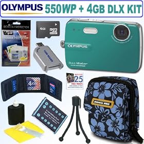 Olympus Stylus 550WP 10MP Waterproof Digital Camera (Teal) + 4GB Deluxe Accessory Kit