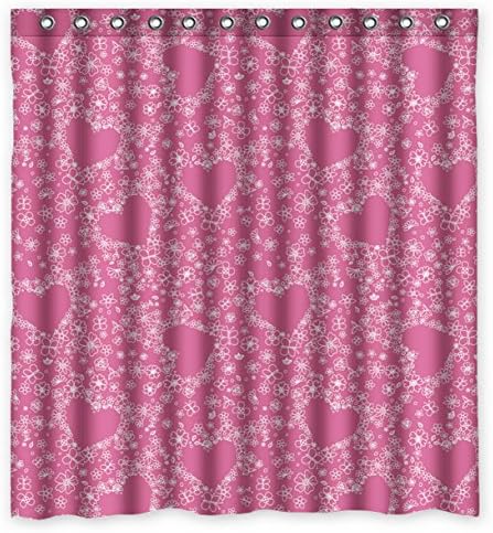 Home Fashion Bath Shower Curtain 66" x 72" with Heart Art Pattern Pink Background