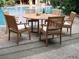New 7 Pc Teak Dining Set - 60 Round Table And 6 Arm Chairs