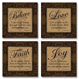 Believe Love Faith Joy Signs, Inspirational Art Print Poster by Todd Williams, 12 x 12 set of 4