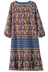 Plunging Neck Paisley Polyester  Dress