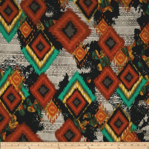 Brazil Stretch ITY Jersey Knit Ikat Rust Fabric By The YD