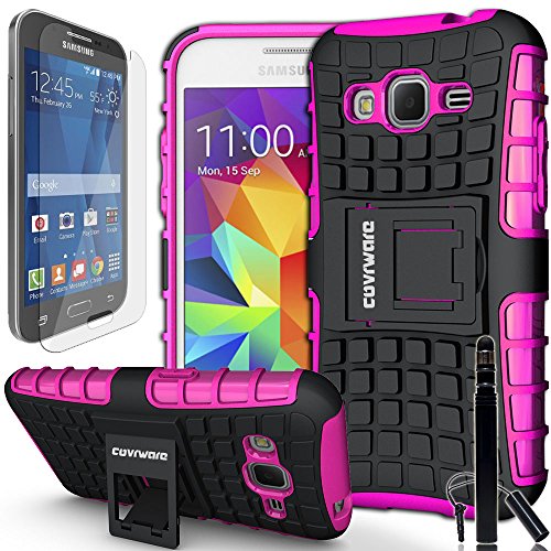 COVRWARE® Samsung Galaxy Core Prime / Prevail LTE - 3 in 1 Bundle [Terrapin Series] Dual Layer Armor Protective Case [ Kickstand ] [ Screen Protector ] [ Stylus Pen ] - Pink (GW-G360-T04)
