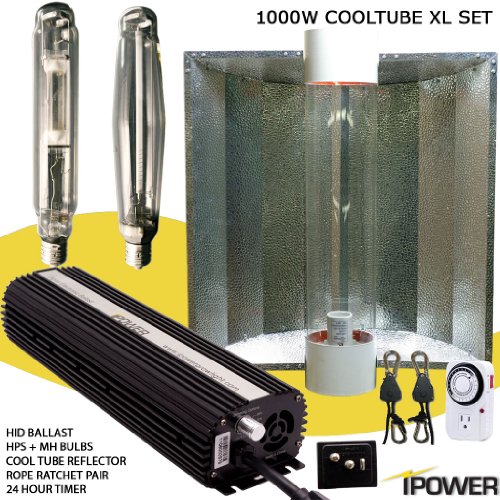 1000w Digital Super HPS MH Grow Light System with XL Air Cooled Tube (2-in-1 Extra Large Wing). Best 1000 watt hydroponic grow light set. 1000w Dimmable Ballast, Super High Pressure Sodium & MH bulb, 6
