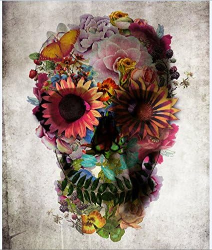 Bloomy Summer Pretty Flower Sugar Skull Art Waterproof Bathroom Fabric Shower Curtain,Bathroom Decor 60 X 72