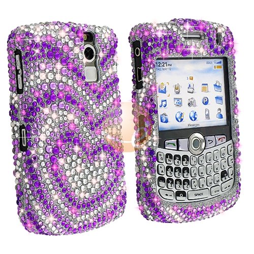 Clip-on Case for Blackberry Curve 8300, Purple / Silver Heart Diamond