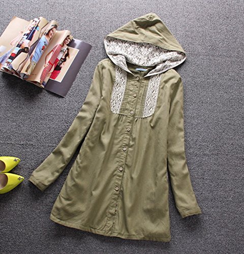 チュニック チュニックワンピース フード レース　ワンピース　ブラウス　羽織り　カジュアル　ナチュラル　シンプル　ガーリー グリーン (オリジナル・ブレスレットとサシェセット)