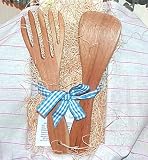 Hand Carved Wooden Salad Servers Gift Packed
