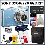 Sony Cybershot DSC-W220/L 12.1 MP Digital Camera in Blue + Deluxe 4GB Accessory Kit