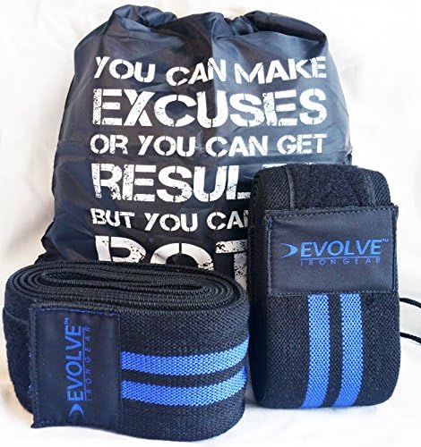Premium 80" Knee Wraps BUNDLE with Gym Bag by Evolve Iron Gear, Knee Brace Compression Sleeve, Powerlifting Knee Wraps for Squats, Weights, Crossfit - Improve your strength!