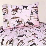 3pc Twin Sheet Set for Western Cowgirl Bedding Collection - Cowgirl Horse Print by JoJo Designs