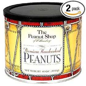 The Peanut Shop of Williamsburg Hand Cooked Virginia Peanuts in Large Colonial Style Drum, 40-Ounce Tins (Pack of 2)