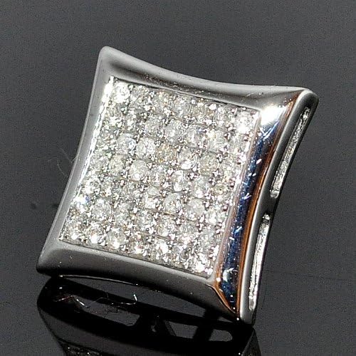 Single Diamond Stud Earrings Men's XL Big 15mm Kite Shaped 14K White Gold 0.5ct