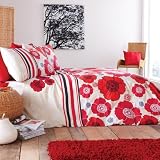 STUNNING POPPY RED CREAM BLACK EMBROIDERED COTTON DOUBLE QUILT COVER DUVET SET