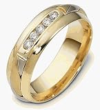 Stylish 5 Diamond Platinum and 18 Karat Gold Comfort Fit Wedding Band Ring