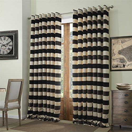 MayDecor Heavy Weight Chenille Jacquard Polyester Stripe Curtains Drapes With Grommet And Back Lining ( 1 Panel ) 84 " W X 96 " L