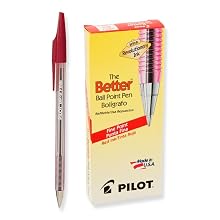 Pilot The Better Ballpoint Stick Pens, Fine Point, Red Ink, Dozen Box (37011)